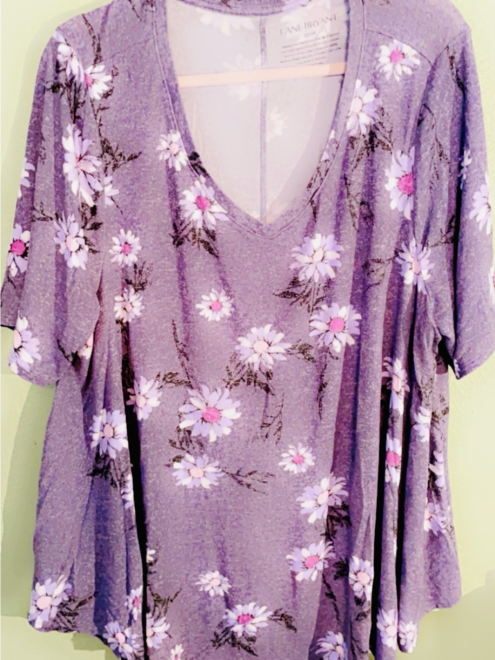 Lane Bryant Purple Floral V-Neck Tunic
